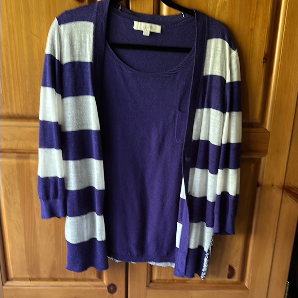 LOFT Purple and White Cardigan Sweater